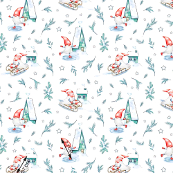 100% Baumwolle weihnachtliches Muster Wintersport mit Zweigen auf weißem Hintergrund  