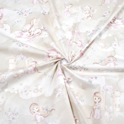 100% Baumwolle Prinzessin mit Drache lila auf beigem Hintergrund