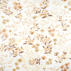 Baumwolle 100% Blumen an Zweigen beige-braun auf weißem Hintergrund  