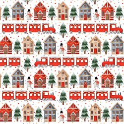 100% Baumwolle weihnachtliches Muster Züge und Lebkuchenhäuser  