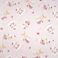 100% Baumwolle mit Schafmotiven auf rosa Hintergrund