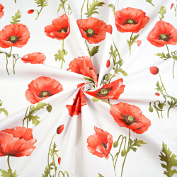 100% Baumwolle Mohnblumen hellrot auf weißem Hintergrund