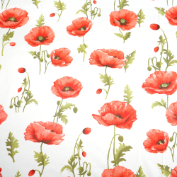 100% Baumwolle Mohnblumen hellrot auf weißem Hintergrund