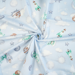 100% Baumwolle Weltraum UFO auf blauem Hintergrund