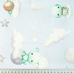 100% Baumwolle Weltraum UFO auf blauem Hintergrund