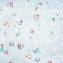 100% Baumwolle Weltraum UFO auf blauem Hintergrund