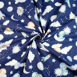 100% Baumwolle Weltraum UFO auf dunkelblauem Hintergrund