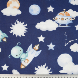 100% Baumwolle Weltraum UFO auf dunkelblauem Hintergrund
