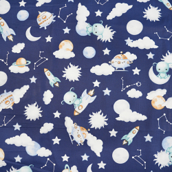 100% Baumwolle Weltraum UFO auf dunkelblauem Hintergrund