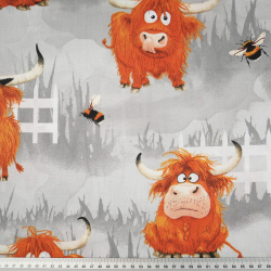 100% Baumwolle Tiere Kühe auf grauem Hintergrund