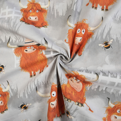 100% Baumwolle Tiere Kühe auf grauem Hintergrund