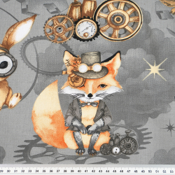 100% Baumwolle mit mechanischen Tieren auf grauem Hintergrund