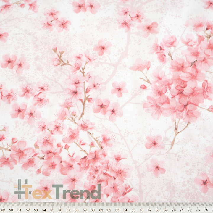 100% Baumwolle Japanische Kirschblüten Rosa auf weißem Hintergrund