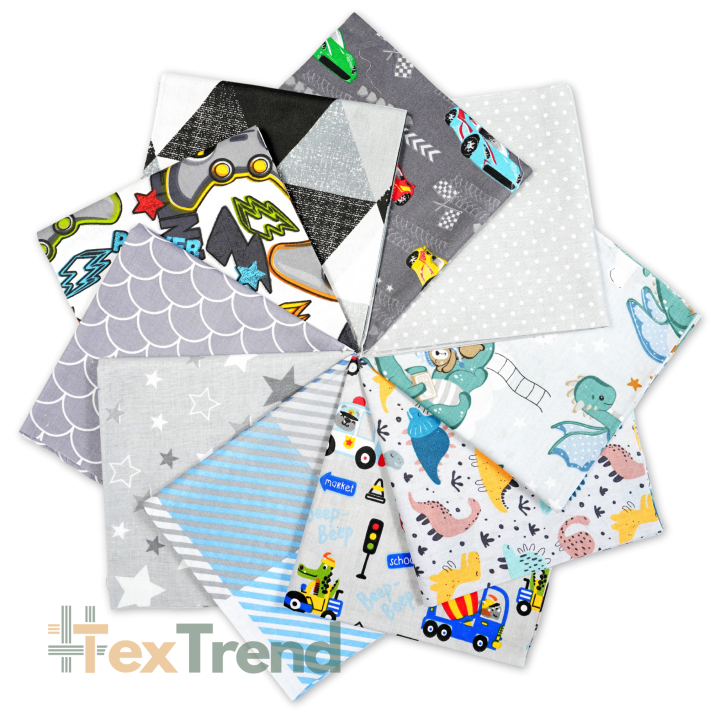 Patchwork-Stoffset 20 Stück 40 x 40 cm - grau/Junge  