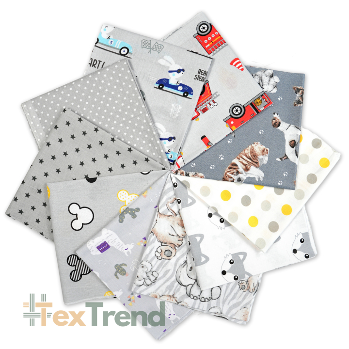 Patchwork-Stoffset 20 Stück 40 x 40 cm - grau/Junge  