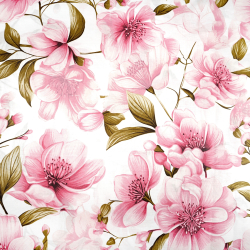 100% Baumwolle große rosa Apfelblüten auf weißem Hintergrund - 220 cm