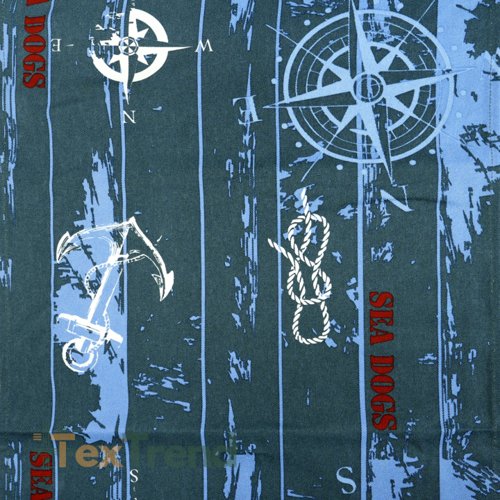 Liegegewebe maritimes Muster dunkelblau - Stoffstück 45cm x 140cm