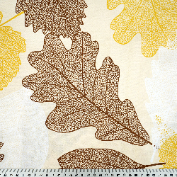 100% Baumwolle Herbstblätter gelb-braun auf ecrufarbenem Hintergrund - 220 cm