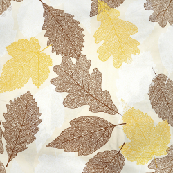 100% Baumwolle Herbstblätter gelb-braun auf ecrufarbenem Hintergrund - 220 cm