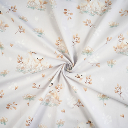 100% Baumwolle Schwäne in Lilien auf grauem Hintergrund