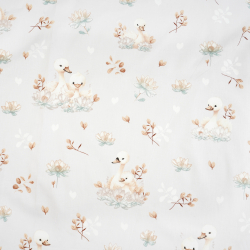 100% Baumwolle Schwäne in Lilien auf grauem Hintergrund