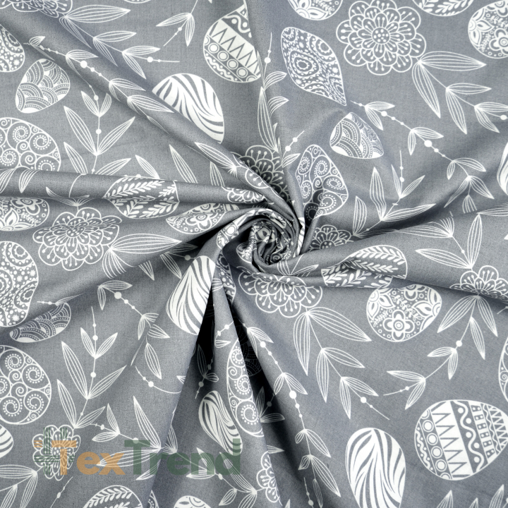 100% Baumwolle Ostermuster Eier auf grauem Hintergrund