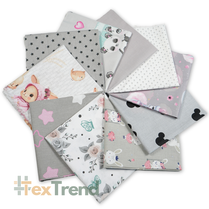 Patchwork-Stoffset 20 Stück 40 x 40 cm - grau/Mädchen