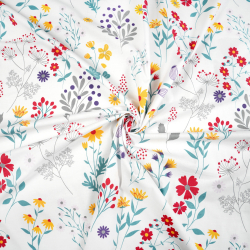 100% Baumwolle bunte Blumenwiese auf weißem Hintergrund
