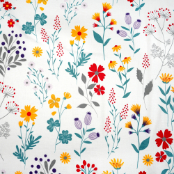 100% Baumwolle bunte Blumenwiese auf weißem Hintergrund