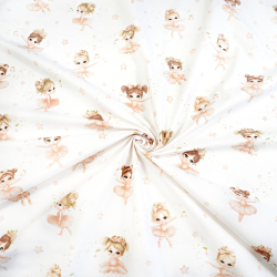 100% Baumwolle Balletttänzerinnen beige mit Sternen auf weißem Hintergrund