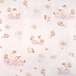 100% Baumwolle Schwäne in Lilien auf rosa Hintergrund