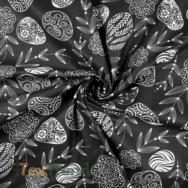 100% Baumwolle Ostermuster Eier auf schwarzem Hintergrund