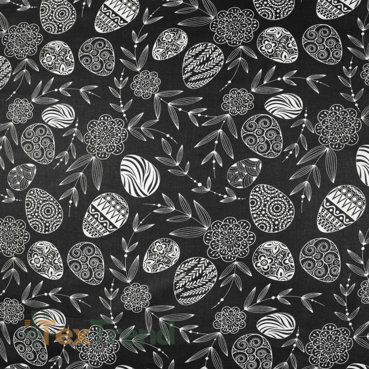 100% Baumwolle Ostermuster Eier auf schwarzem Hintergrund
