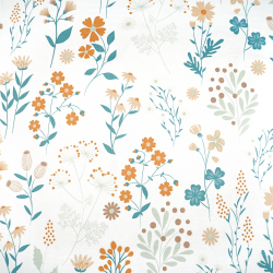 100% Baumwolle blumige Wiese beige auf weißem Hintergrund