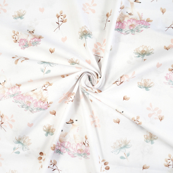 100% Baumwolle Schwäne in Lilien auf weißem Hintergrund