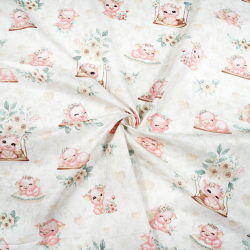 100% Baumwolle mit rosa-beigen Tiermotiven