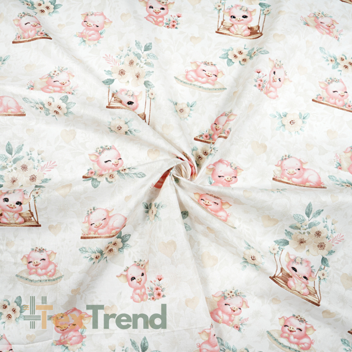 100% Baumwolle mit rosa-beigen Tiermotiven