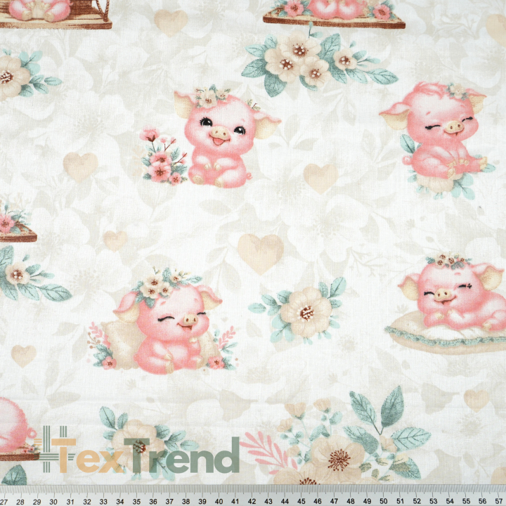 100% Baumwolle mit rosa-beigen Tiermotiven