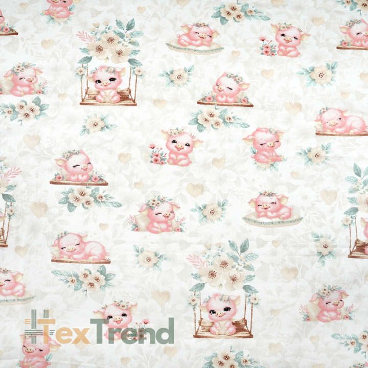 100% Baumwolle mit rosa-beigen Tiermotiven