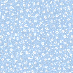 100% Baumwolle Mini Wiese mit weißen Punkten auf blauem Hintergrund