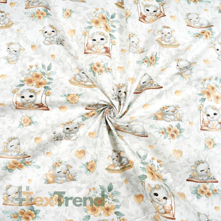 100% Baumwolle mit grauen und beigen Tiermotiven