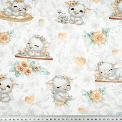 100% Baumwolle mit grauen und beigen Tiermotiven