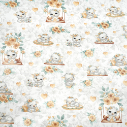 100% Baumwolle mit grauen und beigen Tiermotiven