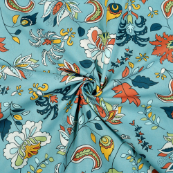 100% Baumwolle türkisches Blumenmuster auf schmutzig-blauem Hintergrund