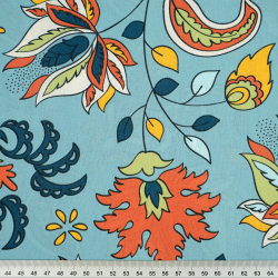 100% Baumwolle türkisches Blumenmuster auf schmutzig-blauem Hintergrund