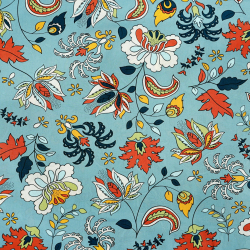 100% Baumwolle türkisches Blumenmuster auf schmutzig-blauem Hintergrund