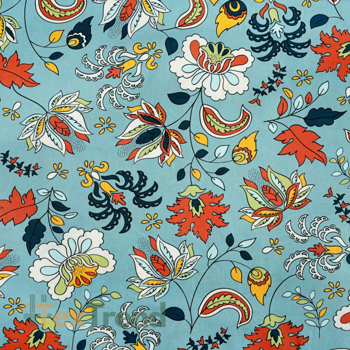 100% Baumwolle türkisches Blumenmuster auf schmutzig-blauem Hintergrund