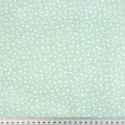 100% Baumwolle Mini Wiese mit weißen Punkten auf salbeigrünem Hintergrund