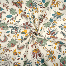 100% Baumwolle türkisches Blumenmuster auf ecrufarbenem Hintergrund