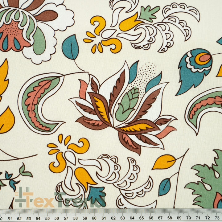 100% Baumwolle türkisches Blumenmuster auf ecrufarbenem Hintergrund